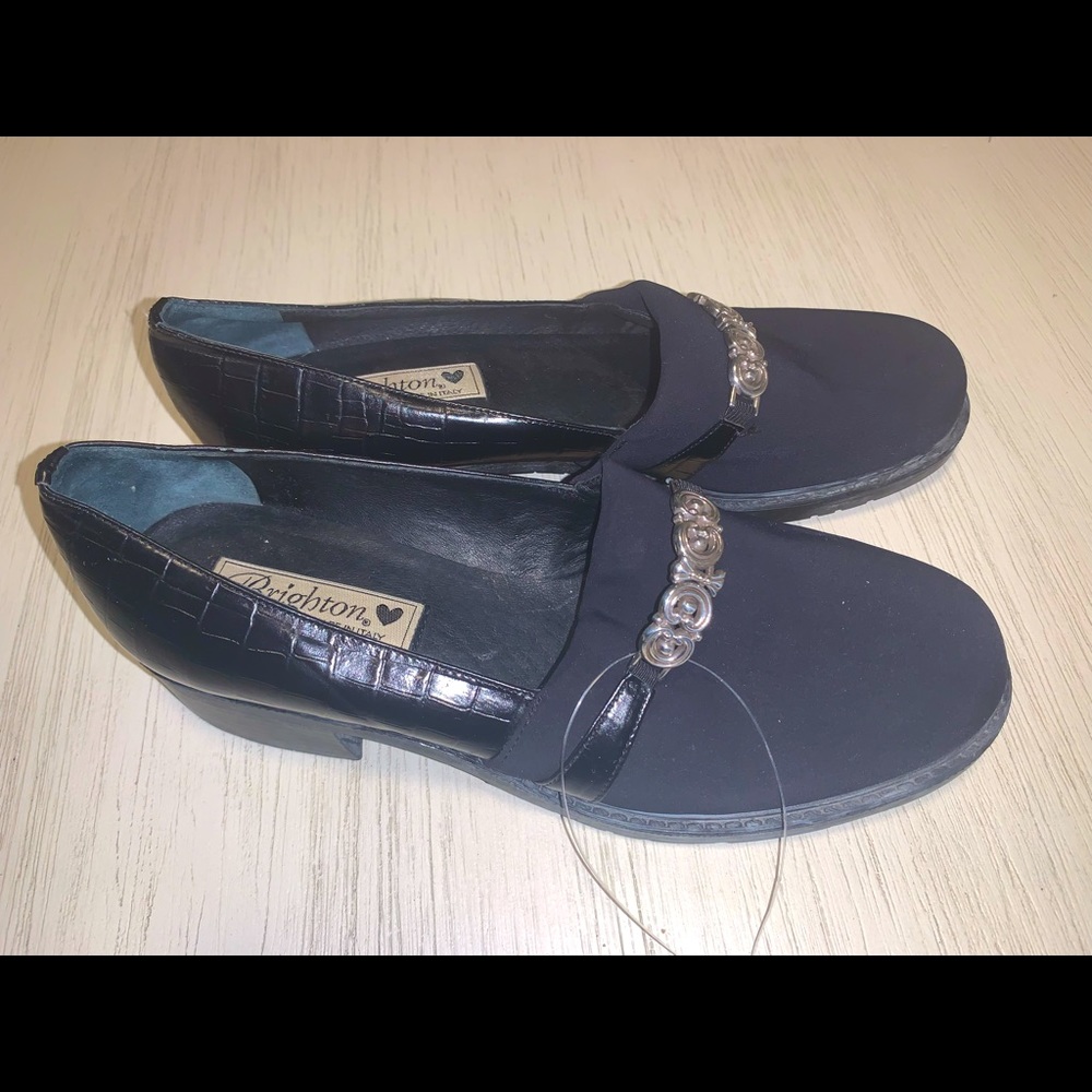 Brighton Black canvas and leather Loafers 8.5
